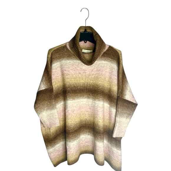 Loft Ombre Turtleneck Poncho Stripe Pullover Knit Oversize Sweater Medium Cozy - Picture 2 of 10